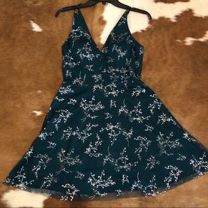 Dark green and silver v-neck homecoming dress